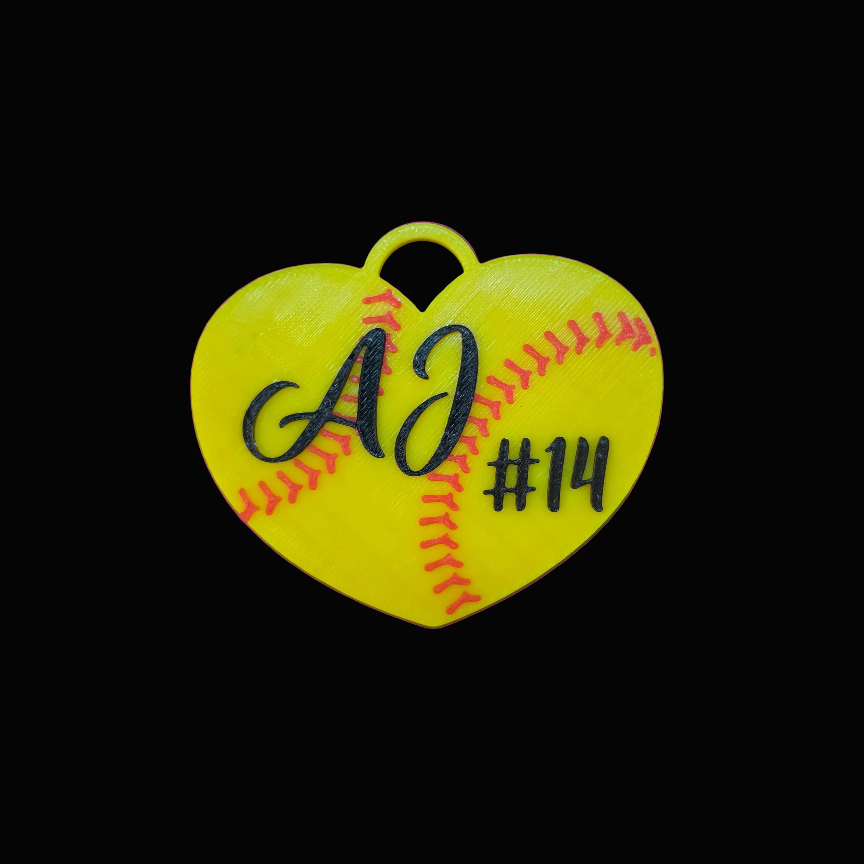 3D Printed Custom Heart Shaped Softball Tag With Name and Number