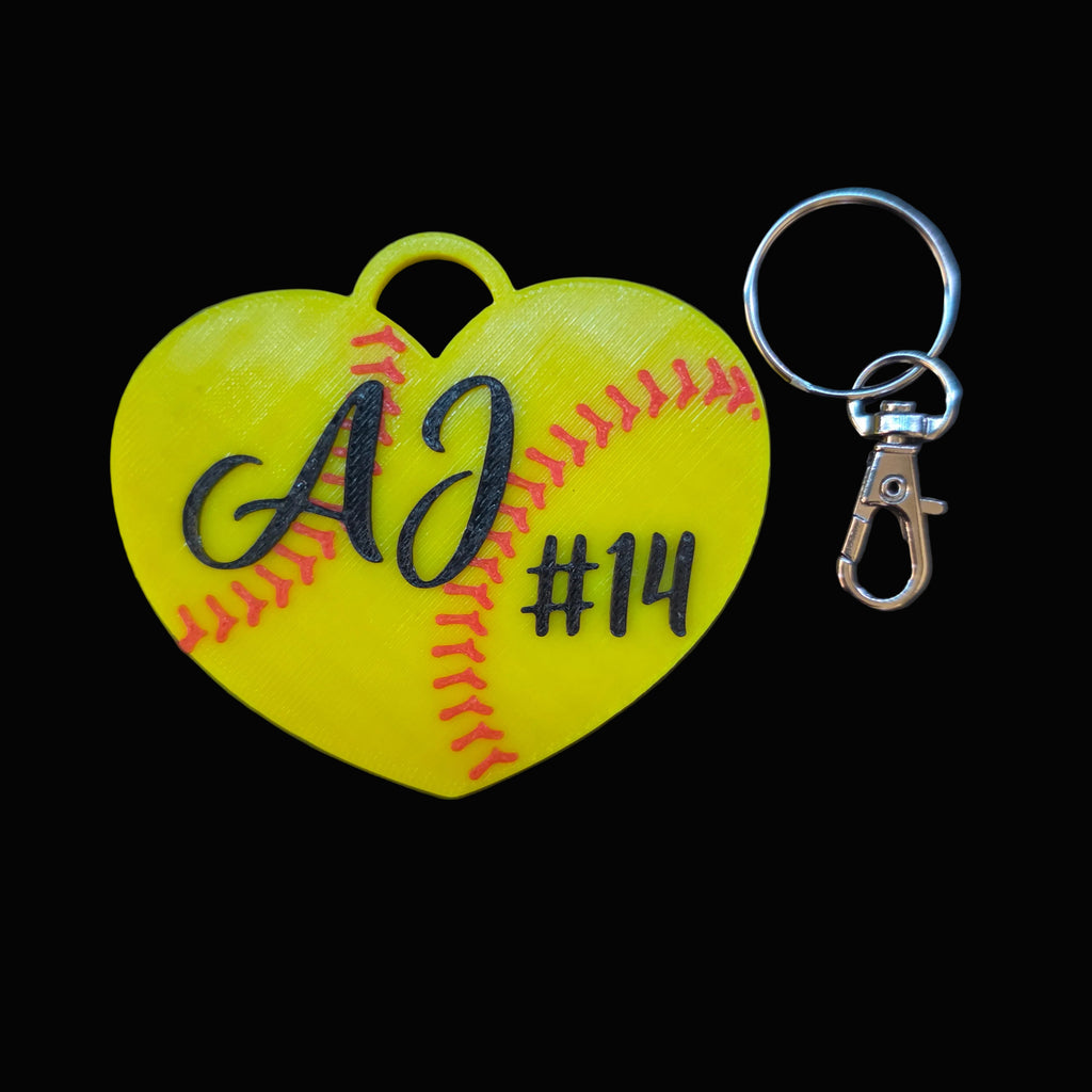 3D Printed Custom Heart Shaped Softball Tag With Name and Number