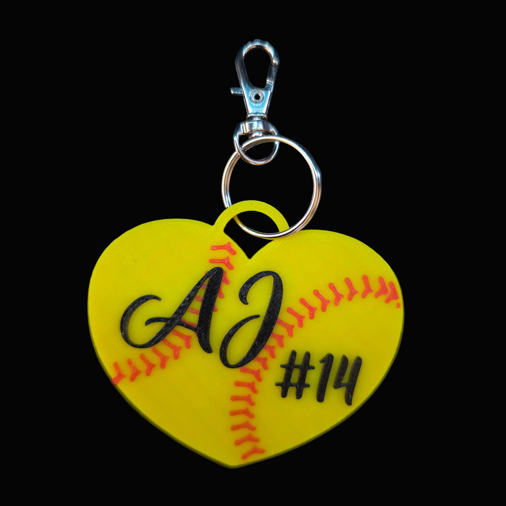 3D Printed Custom Heart Shaped Softball Tag With Name and Number