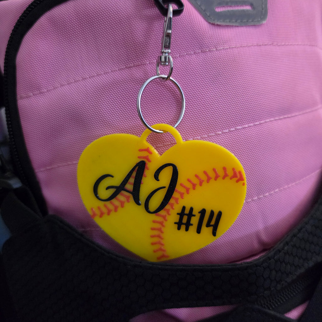 3D Printed Custom Heart Shaped Softball Tag With Name and Number